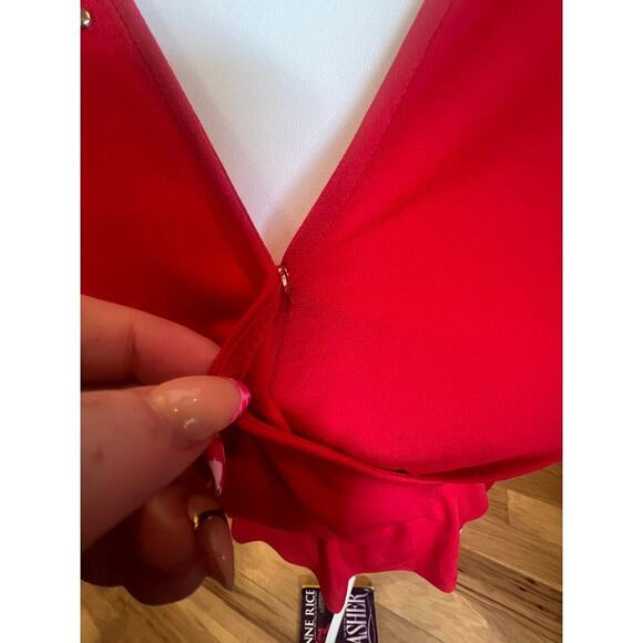 MICHAEL KORS RED FAUX WRAP CINCH WAIST LONG SLEEVE BLOUSE WOMENS XTRA SMALL - Picture 5 of 8